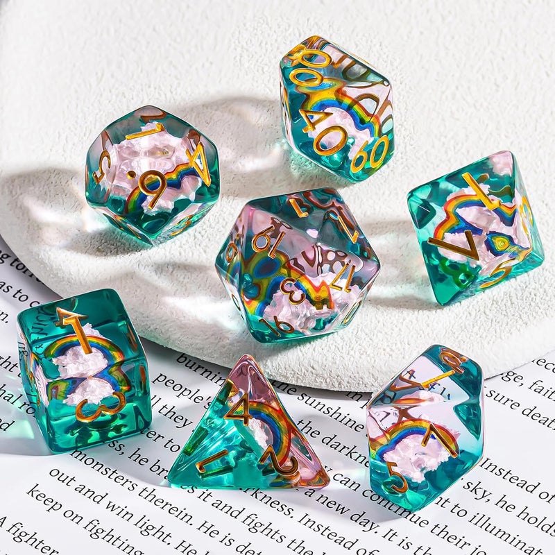 weyano Rainbow Resin D&D Dice Set, Polyhedral Dice for Dungeons and Dragons, RPG, MTG,Role Playing Games (D4, D6, D8, D10, D12, D20, D%) 7PC - Image 2